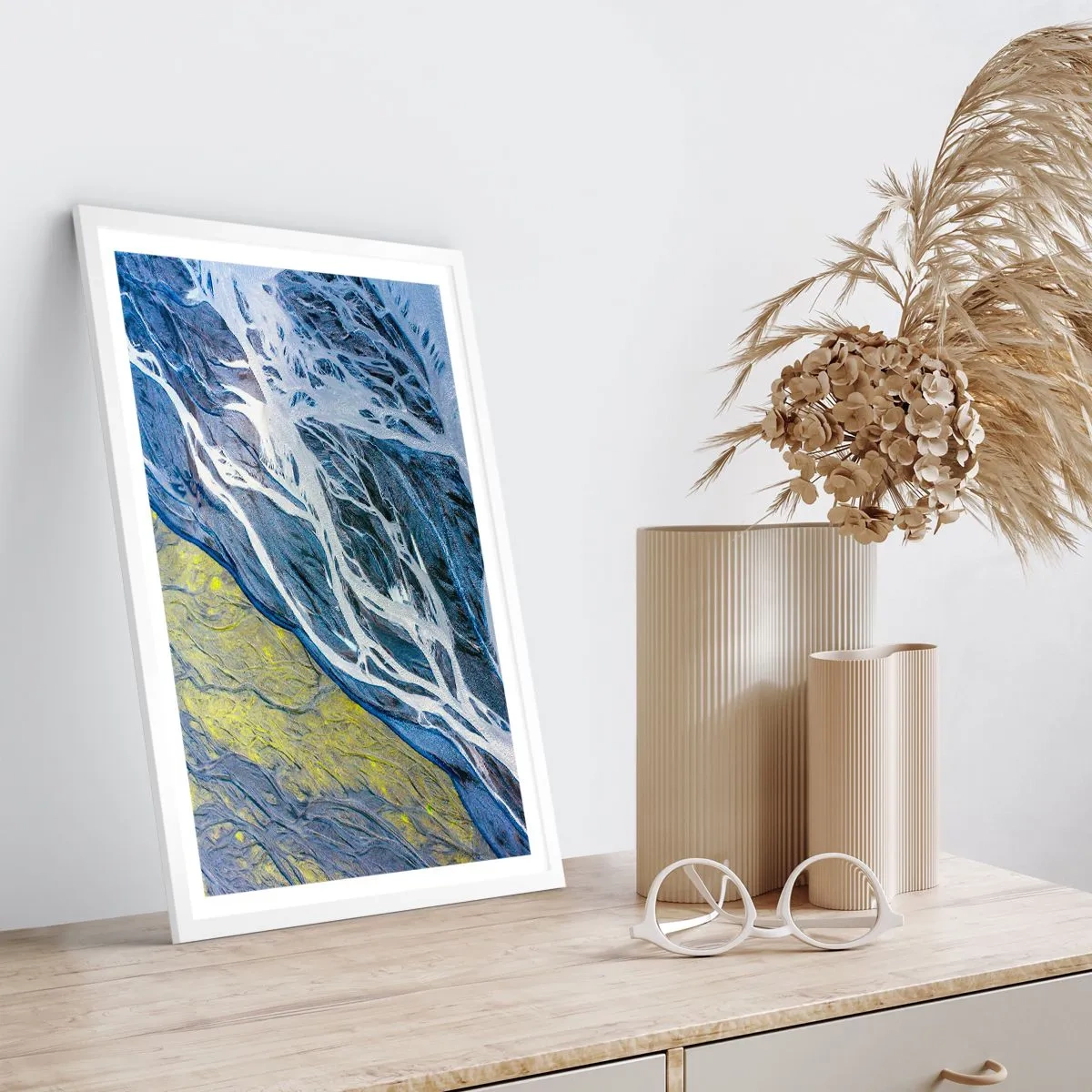 Affiche dans un cadre blanc - Poster - Peintures rupestres de la nature - 61x91 cm