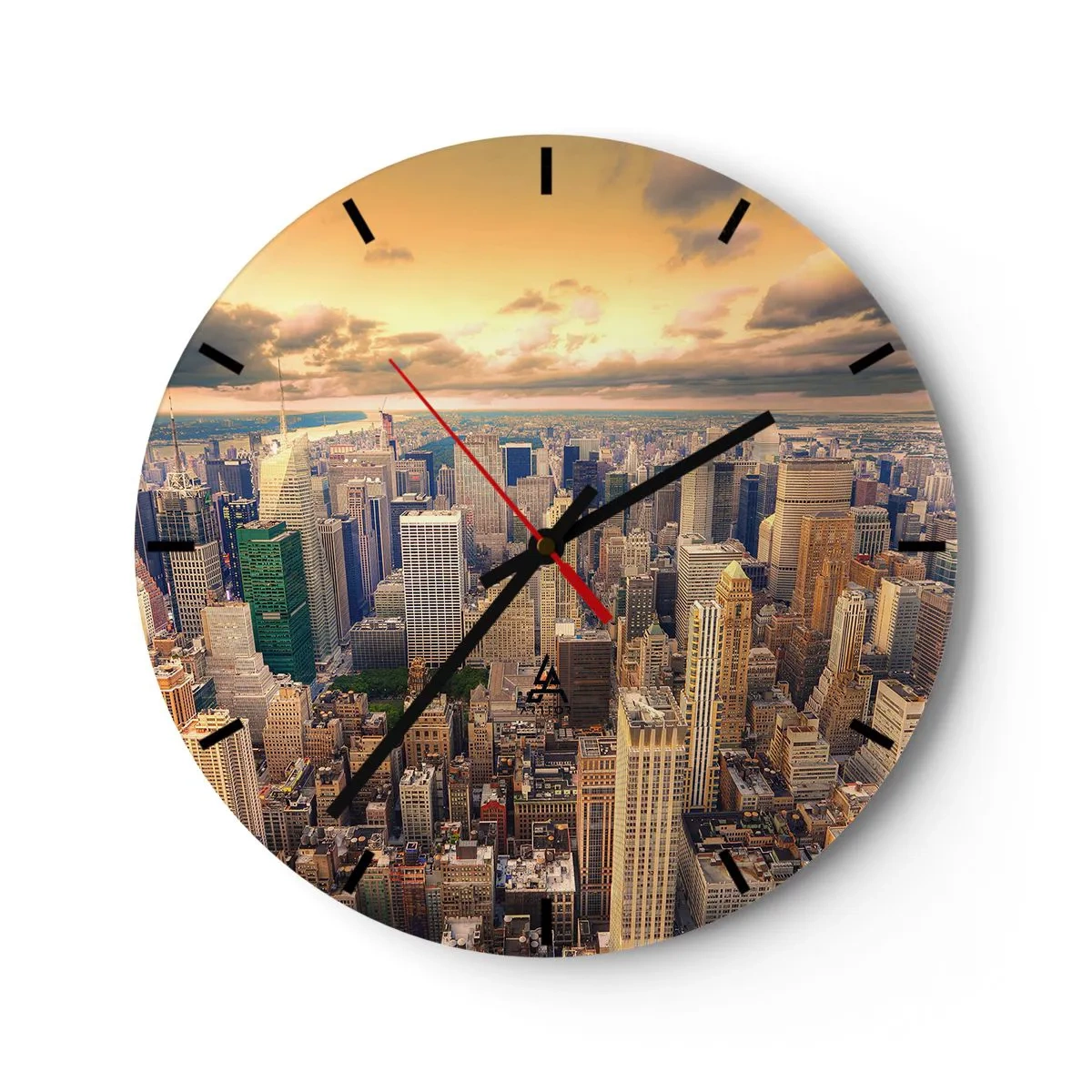 Horloge murale - Pendule murale - Panorama de la ville au coucher du soleil dans des tons chauds - 30x30cm - Métropole dorée - Décoration murale moderne pour le salon, la cuisine et la chambre ARTTOR