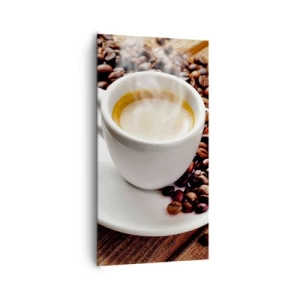 Impression sur toile - Image sur toile - Café sur un banc - 65x120 cm
