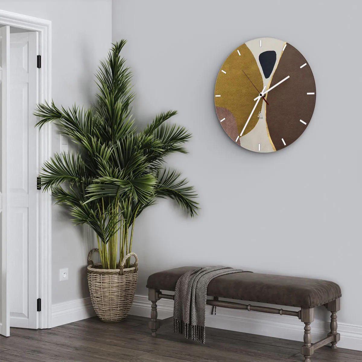 Horloge murale - Pendule murale - Formes abstraites dans des tons de marron, beige et or - 30x30cm - L'abstraction – une place dans l'espace - Décoration murale moderne pour le salon, la cuisine et la chambre ARTTOR