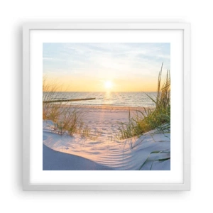 Affiche dans un cadre blanc - Poster - Le bruit de la mer, le chant des oiseaux, une plage sauvage parmi les herbes… - 40x40 cm