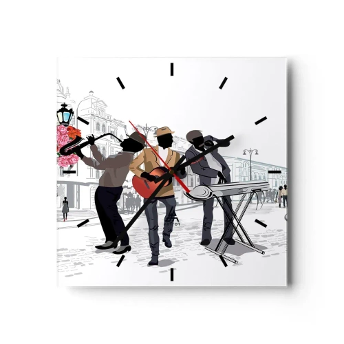Horloge murale - Pendule murale - Des musiciens de rue jouent dans un paysage urbain - 30x30cm - Musique de rue - Décoration murale moderne pour le salon et la chambre ARTTOR