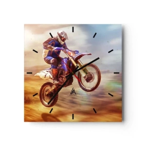 Horloge murale - Pendule murale - Un motocycliste en vol lors d'une balade dynamique hors route - 30x30cm - Vertiges à moto - Décoration murale moderne pour le salon et la chambre ARTTOR