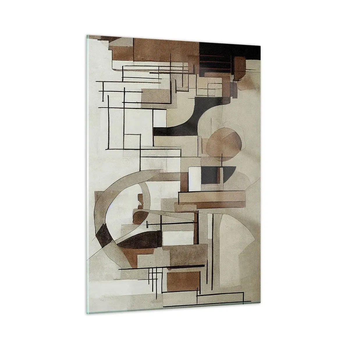 Impression sur verre - Image sur verre - Paysage géométrique dans les tons marron et beige - 50x70cm - Paysage urbain 2.0 - Décoration murale moderne pour le salon et la chambre ARTTOR