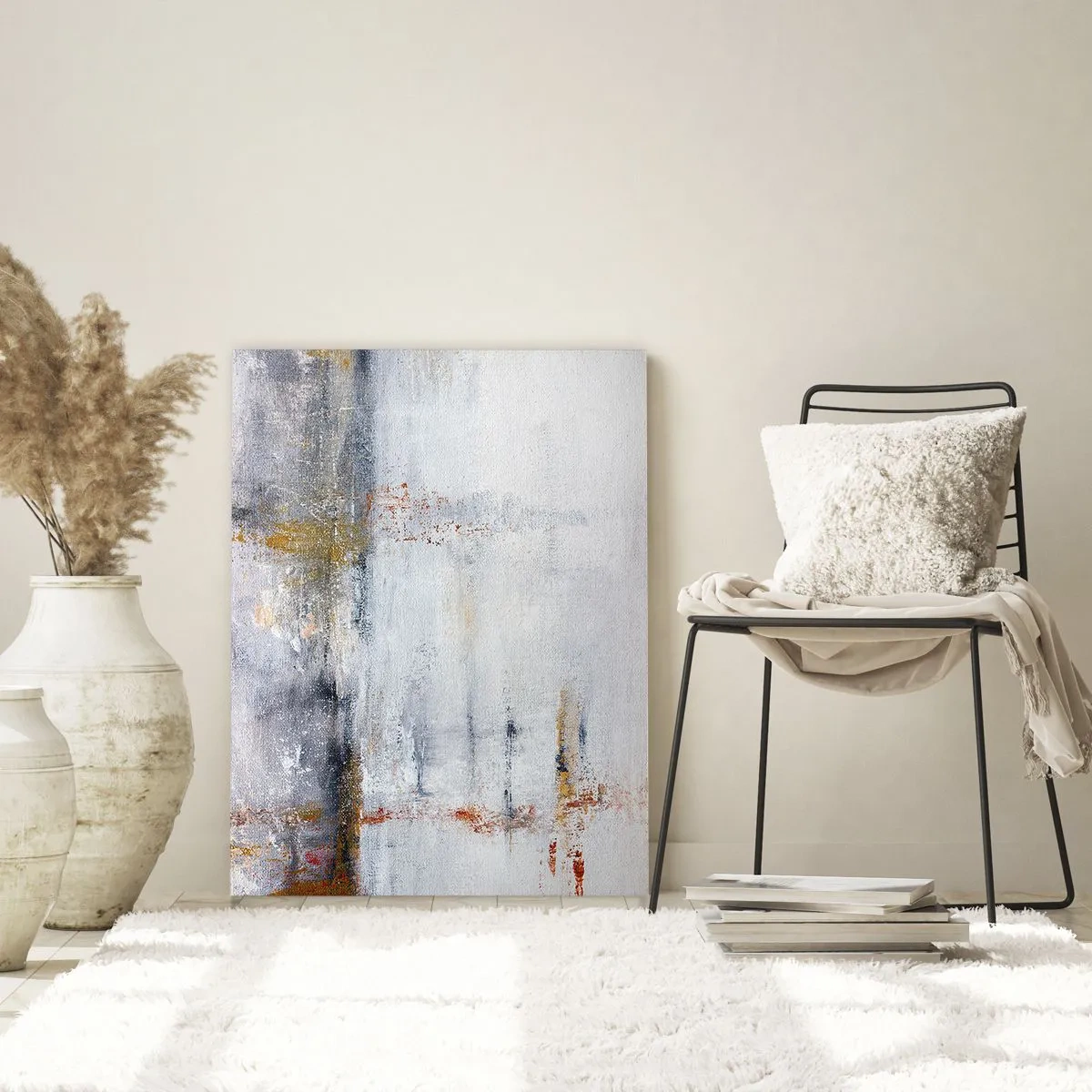 Impression sur verre - Image sur verre - Un paysage abstrait aux accents flous de gris et d'or. - 70x100cm - Derrière l'air un rideau - Décoration murale moderne pour le salon et la chambre ARTTOR