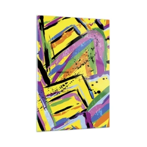 Impression sur verre - Image sur verre - Abstraction intense aux couleurs vives sur fond jaune - 50x70cm - Jusqu'à ce qu'il crie de joie - Décoration murale moderne pour le salon et la chambre ARTTOR