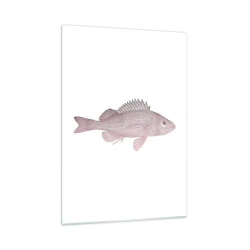 Impression sur verre - Image sur verre - Graphique d'un poisson avec un grand œil dans un style rétro sur fond blanc - 50x70cm - Poisson aux grands yeux - Décoration murale moderne pour le salon et la chambre ARTTOR
