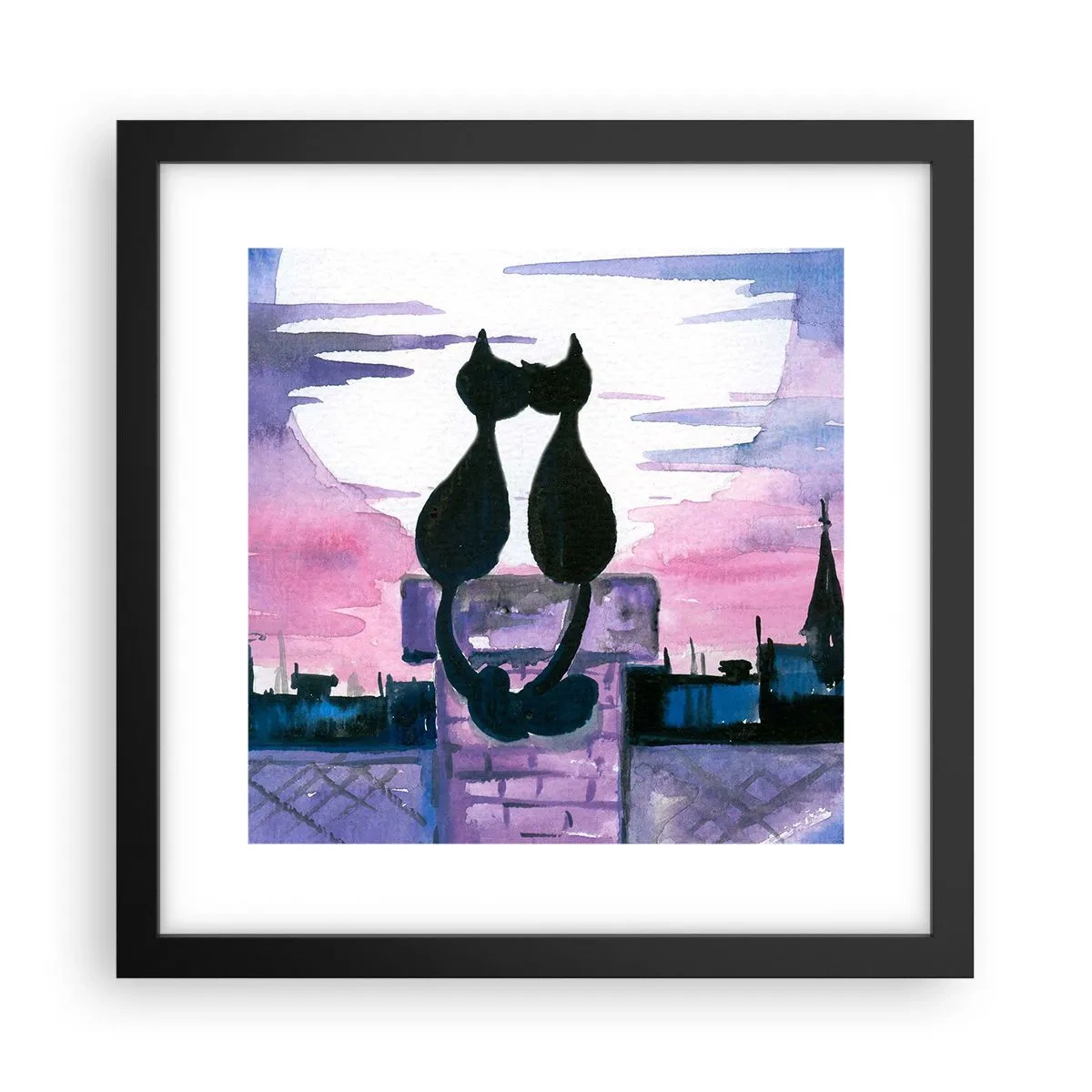 Affiche dans un cadre noir - Poster - Rendez-vous sous la lune - 30x30 cm