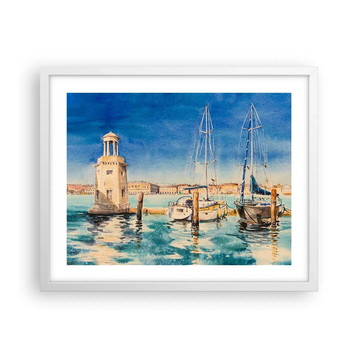 Affiche dans un cadre blanc - Poster - Lagune ensoleillée - 50x40 cm