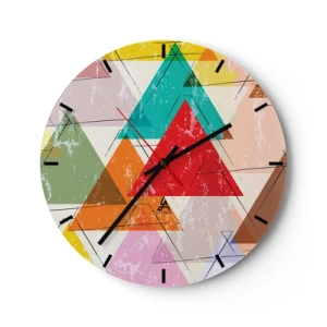 Horloge murale - Pendule murale - Triangles colorés dans un style géométrique avec un effet vieilli - 30x30cm - Trois par trois - Décoration murale moderne pour le salon, la cuisine et la chambre ARTTOR