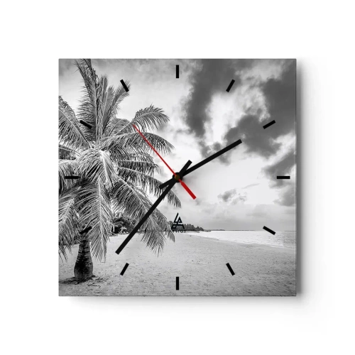 Horloge murale - Pendule murale - Palmier noir et blanc sur une plage déserte avec des nuages - 30x30cm - Quand tu aspires à la solitude - Décoration murale moderne pour le salon et la chambre ARTTOR