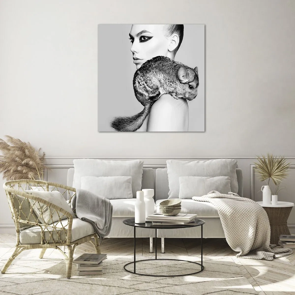 Impression sur verre - Image sur verre - Dame au chinchilla - 70x70 cm