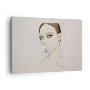 Impression sur toile - Image sur toile - Portrait d'une femme avec une orchidée aux couleurs délicates - 70x50cm - Symbole de l'élégance et de la beauté - Décoration murale moderne pour le salon et la chambre ARTTOR