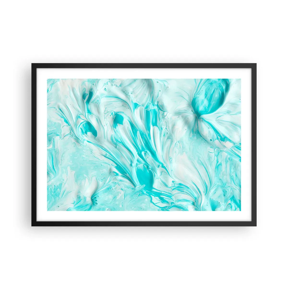 Affiche dans un cadre noir - Poster - Un motif abstrait dans des tons pastel de bleu et de blanc. - 70x50cm - Ensemble pour toujours - Décoration murale moderne pour le salon et la chambre ARTTOR