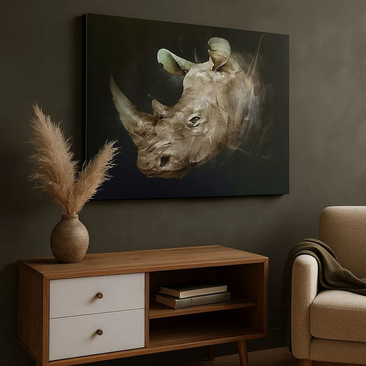 Impression sur toile - Image sur toile - Portrait d'un rhinocéros sous une forme artistique - 70x50cm - La force vraiment masculine - Décoration murale moderne pour le salon et la chambre ARTTOR