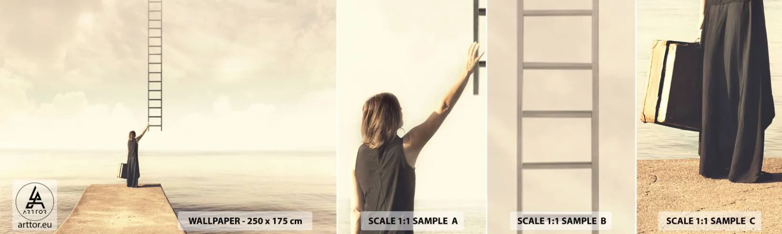 Échantillon de Papier Peint Autocollant Deluxe Sticker - Voyage magique - Abstraction, Femme, Échelle - 100x30 cm