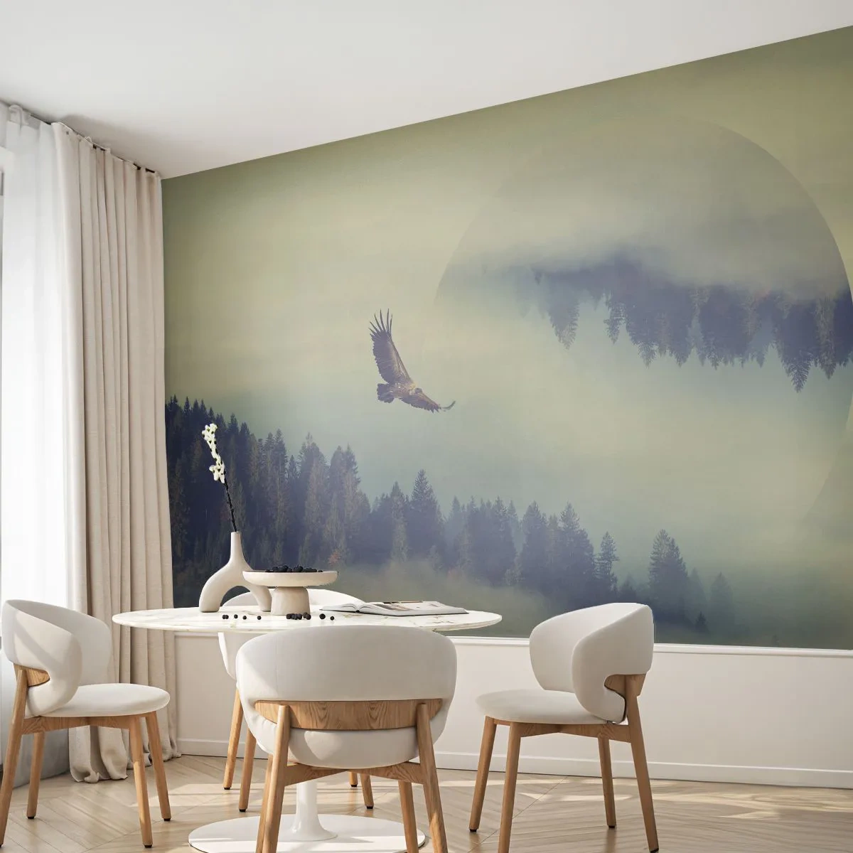 Papier Peint Autocollant Deluxe Sticker - J'ai vu l'ombre d'un aigle - Aigle, Oiseau, Forêt - 150x105 cm