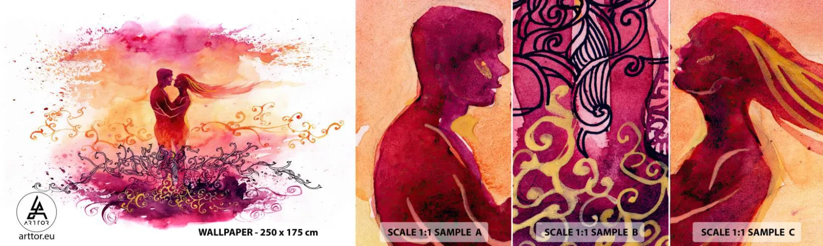 Échantillon de Papier Peint Autocollant Deluxe Sticker - Un coeur! Je n'ai pas besoin de beaucoup… - Abstraction, Couple d'amoureux, Baiser - 100x30 cm