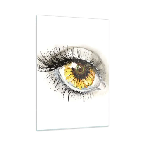 Impression sur verre - Image sur verre - Un œil avec un motif de tournesol entouré de détails délicats - 50x70cm - Un look aussi chaud que l'été - Décoration murale moderne pour le salon et la chambre ARTTOR