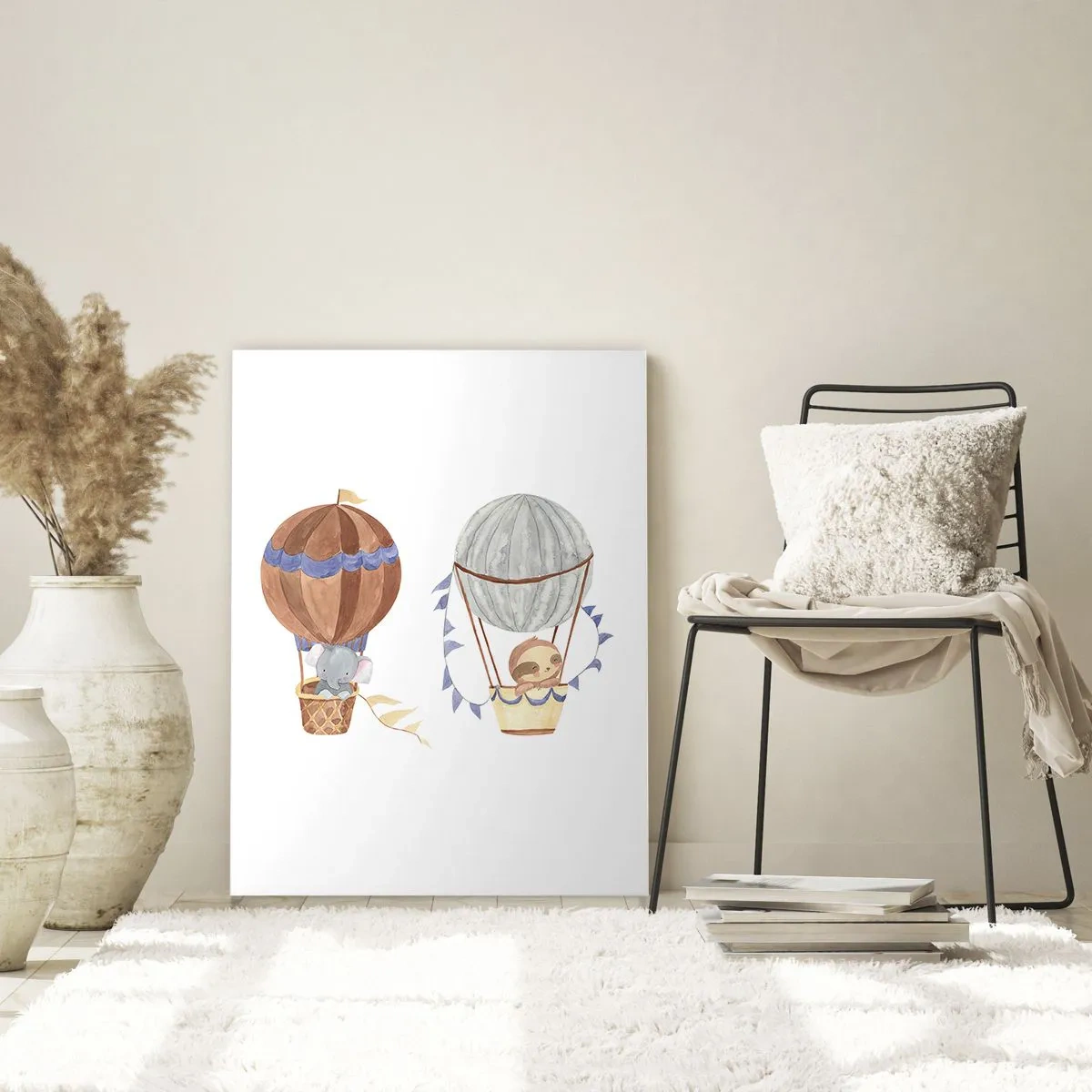 Impression sur verre - Image sur verre - Animaux mignons dans des ballons sur fond blanc - 70x100cm - Compagnons de voyage - Décoration murale moderne pour le salon et la chambre ARTTOR