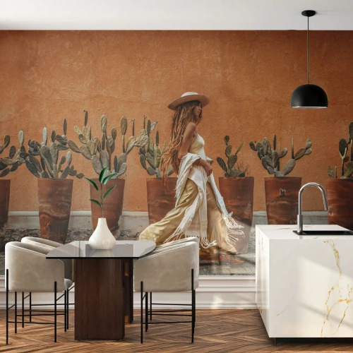 Papier Peint Photo Premium Canvas - Style hippie - Bohème, Femme, Cactus - 300x210 cm