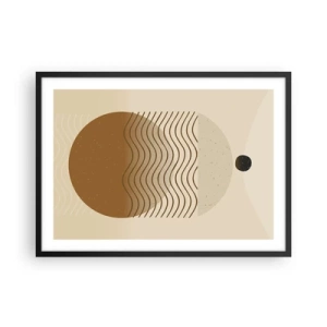 Affiche dans un cadre noir - Poster - Abstraction géométrique avec des cercles et des lignes ondulées aux couleurs chaudes. - 70x50cm - Sur l'origine des figures géométriques - Décoration murale moderne pour le salon et la chambre ARTTOR