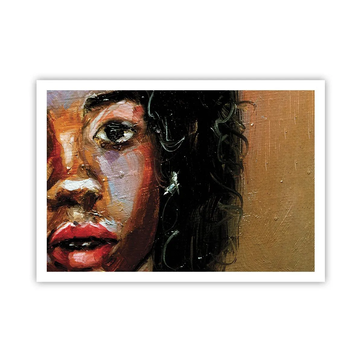 Affiche - Poster - Un portrait expressif d'une femme aux couleurs intenses. - 100x70cm - Noir et brillant - Décoration murale moderne pour le salon et la chambre ARTTOR