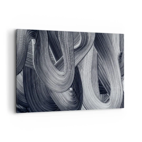 Impression sur toile - Image sur toile - Abstraction en noir et blanc avec des coups de pinceau dynamiques. - 100x70cm - La fluidité de la réalité - Décoration murale moderne pour le salon et la chambre ARTTOR