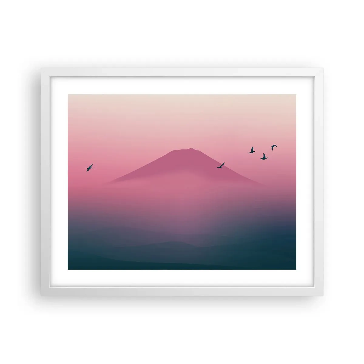 Affiche dans un cadre blanc - Poster - Des pèlerins au dessus des nuages - 50x40 cm