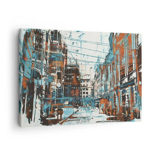Impression sur toile - Image sur toile - Un paysage urbain aux tons bleus et orange - 70x50cm - Un sentier de ville usé - Décoration murale moderne pour le salon et la chambre ARTTOR