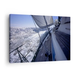 Impression sur toile - Image sur toile - Un voilier dans une mer agitée avec des voiles blanches et un pont en bois. - 70x50cm - Je sais ce que c'est d'être un oiseau - Décoration murale moderne pour le salon et la chambre ARTTOR