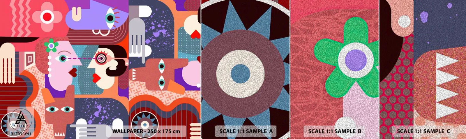 Échantillon de Papier Peint Premium Sand - Les yeux dans les yeux - Abstraction, Morceau, Visages - 100x30 cm