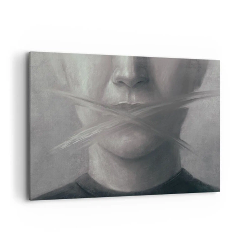 Impression sur toile - Image sur toile - Un portrait symbolique aux lèvres floues dans des tons gris. - 120x80cm - Sans mot - Décoration murale moderne pour le salon et la chambre ARTTOR