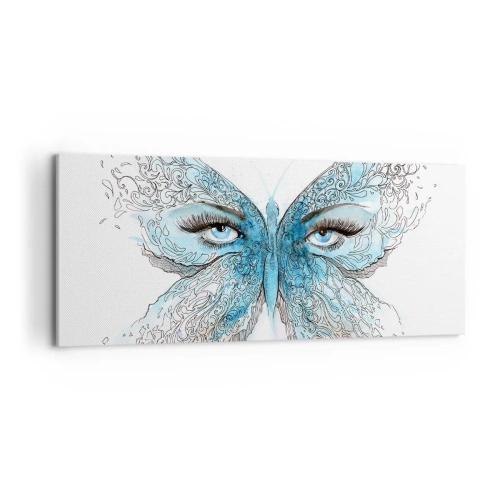 Impression sur toile - Image sur toile - Aquarelle artistique d'un papillon aux yeux bleus - 120x50cm - Mésange bleue Eros - Décoration murale moderne pour le salon et la chambre ARTTOR
