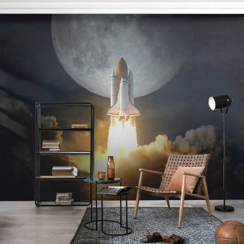 Papier Peint Autocollant Deluxe Sticker - Le début d'une aventure surnaturelle - Lune, Une fusée spatiale, NASA - 250x175 cm