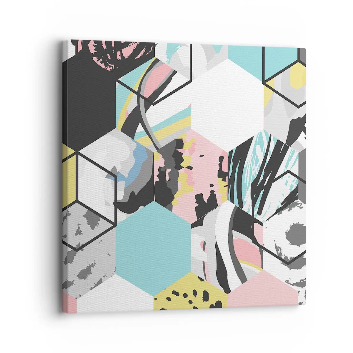 Impression sur toile - Image sur toile - Hexagones et cubes en six couleurs - 30x30 cm