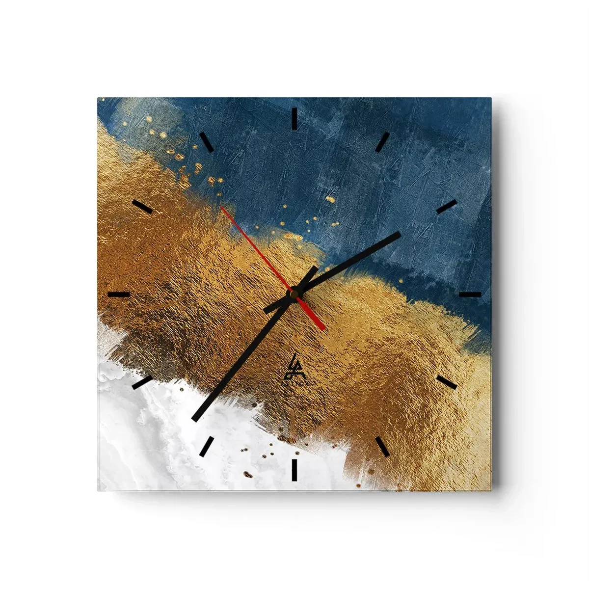 Horloge murale - Pendule murale - Une composition abstraite dans des tons d'or, de bleu et de blanc. - 30x30cm - Les couleurs de l’été - Décoration murale moderne pour le salon et la chambre ARTTOR
