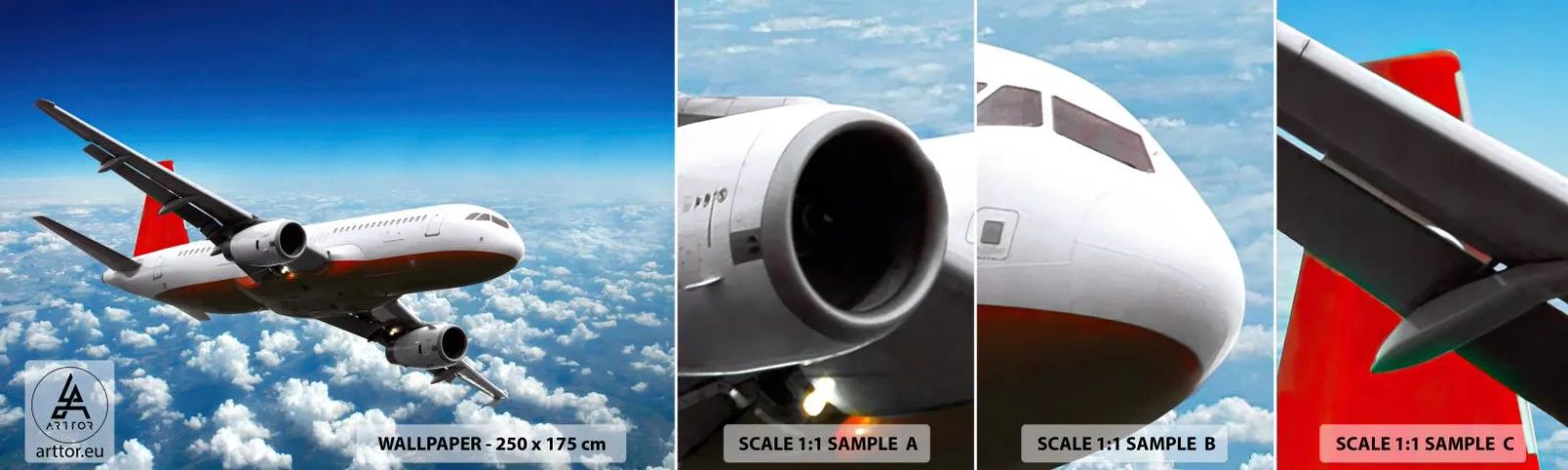 Échantillon de Papier Peint Autocollant Deluxe Sticker - Éloignez-vous de tout - Avion, Voyages, Des nuages - 100x30 cm