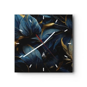 Horloge murale - Pendule murale - Feuilles élégantes dans des tons dorés et bleu marine - 30x30cm - Des dessous dorés - Décoration murale moderne pour le salon et la chambre ARTTOR