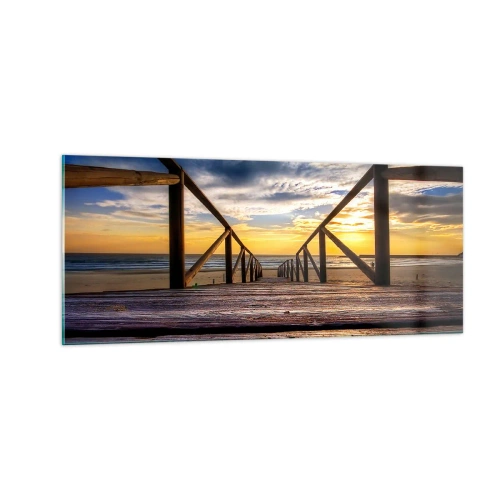 Impression sur verre - Image sur verre - Directement sur une plage calme au coucher de soleil - 100x40 cm