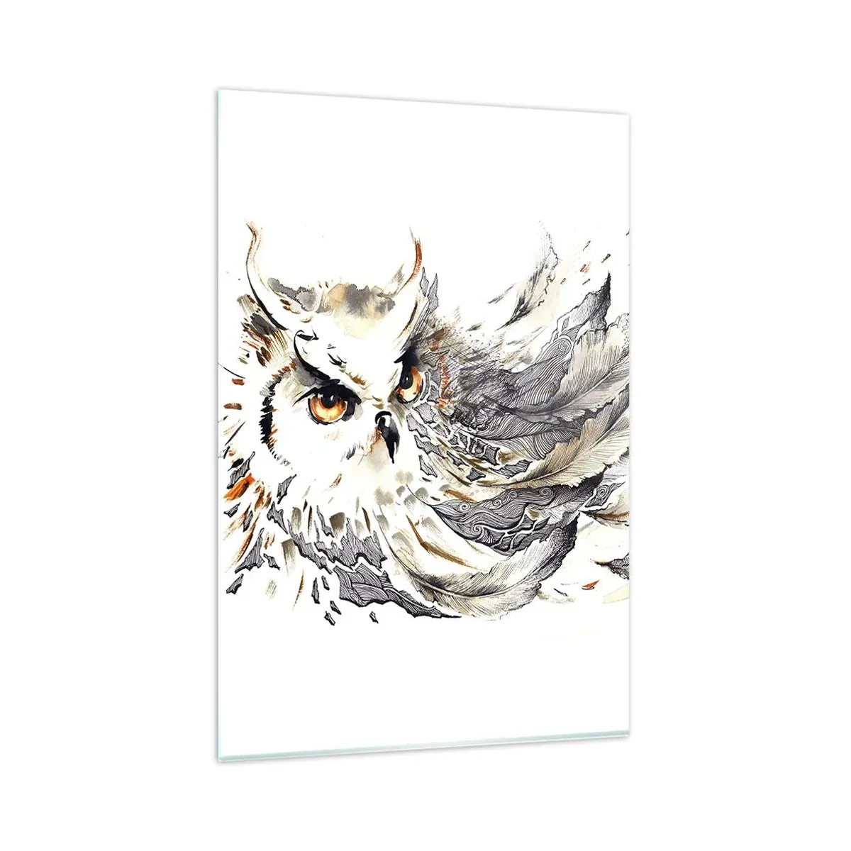 Impression sur verre - Image sur verre - Un hibou aux plumes mystiques sous forme d'aquarelle artistique - 80x120cm - Elle vient du monde de la magie - Décoration murale moderne pour le salon et la chambre ARTTOR