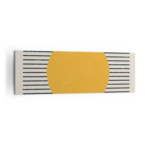 Impression sur toile - Image sur toile - Un cercle jaune sur un fond de lignes horizontales noires et blanches - 160x50cm - Le pouvoir de la simplicité - Décoration murale moderne pour le salon et la chambre ARTTOR
