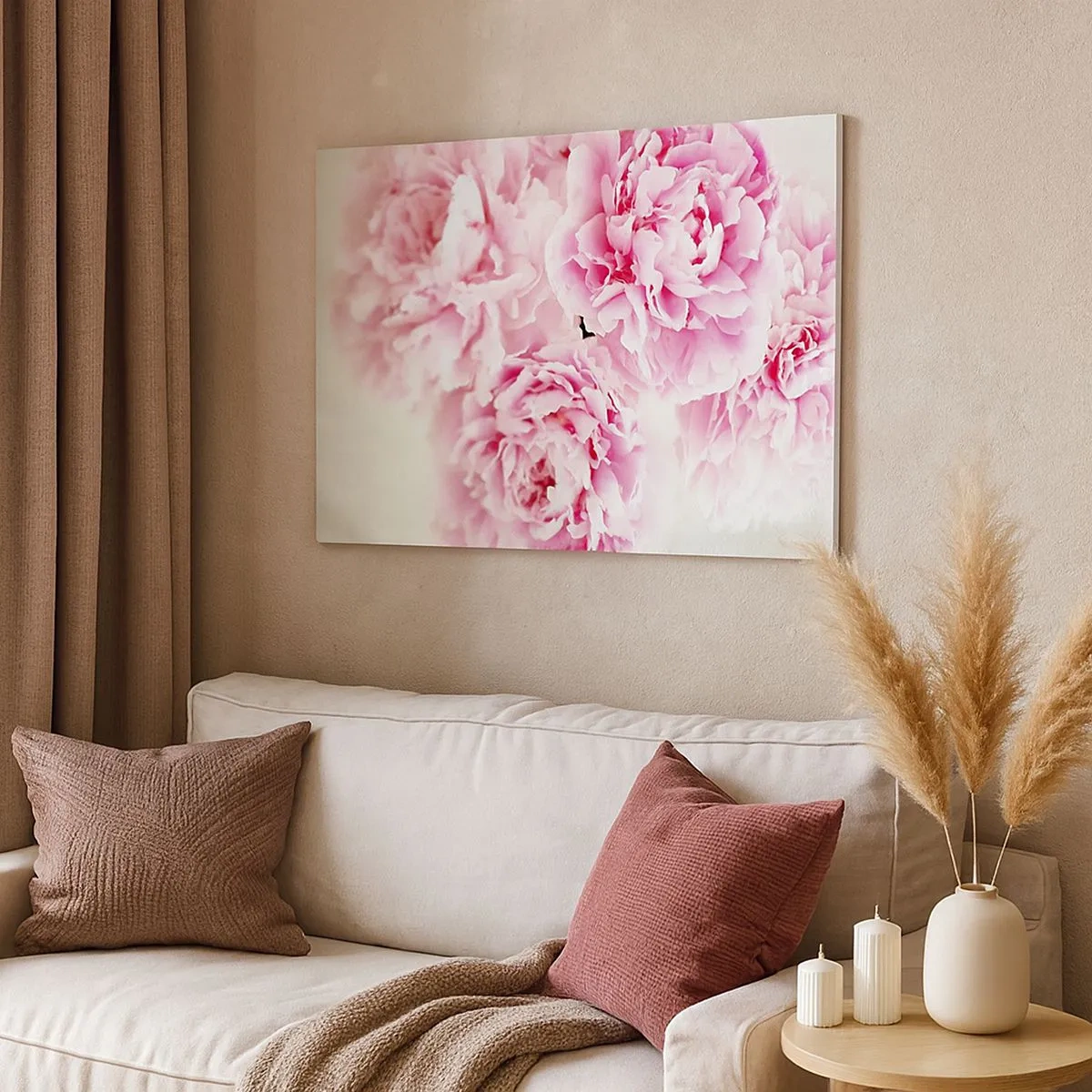 Impression sur toile - Image sur toile - Un bouquet de pivoines roses sur fond clair - 70x50cm - En glamour rose - Décoration murale moderne pour le salon et la chambre ARTTOR