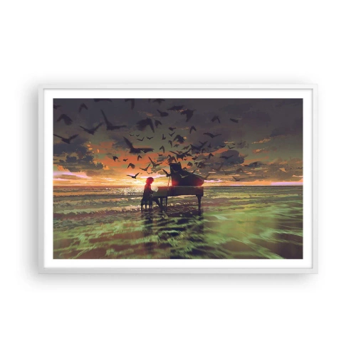 Affiche dans un cadre blanc - Poster - Concert pour piano et vagues - 91x61 cm