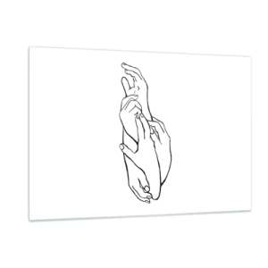 Impression sur verre - Image sur verre - Un dessin linéaire subtil de mains jointes sur un fond blanc. - 120x80cm - Bon contact - Décoration murale moderne pour le salon et la chambre ARTTOR