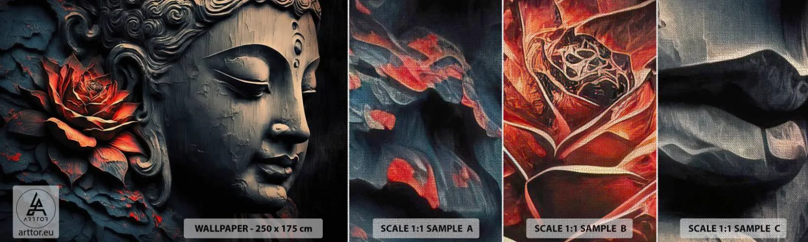 Échantillon de Papier Peint Premium Canvas - En harmonie avec le monde - Bouddha, Inde, Méditation - 100x30 cm