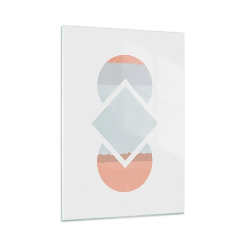 Impression sur verre - Image sur verre - Un losange pastel au centre entre les demi-cercles sur fond blanc. - 50x70cm - La situation est clair - Décoration murale moderne pour le salon et la chambre ARTTOR