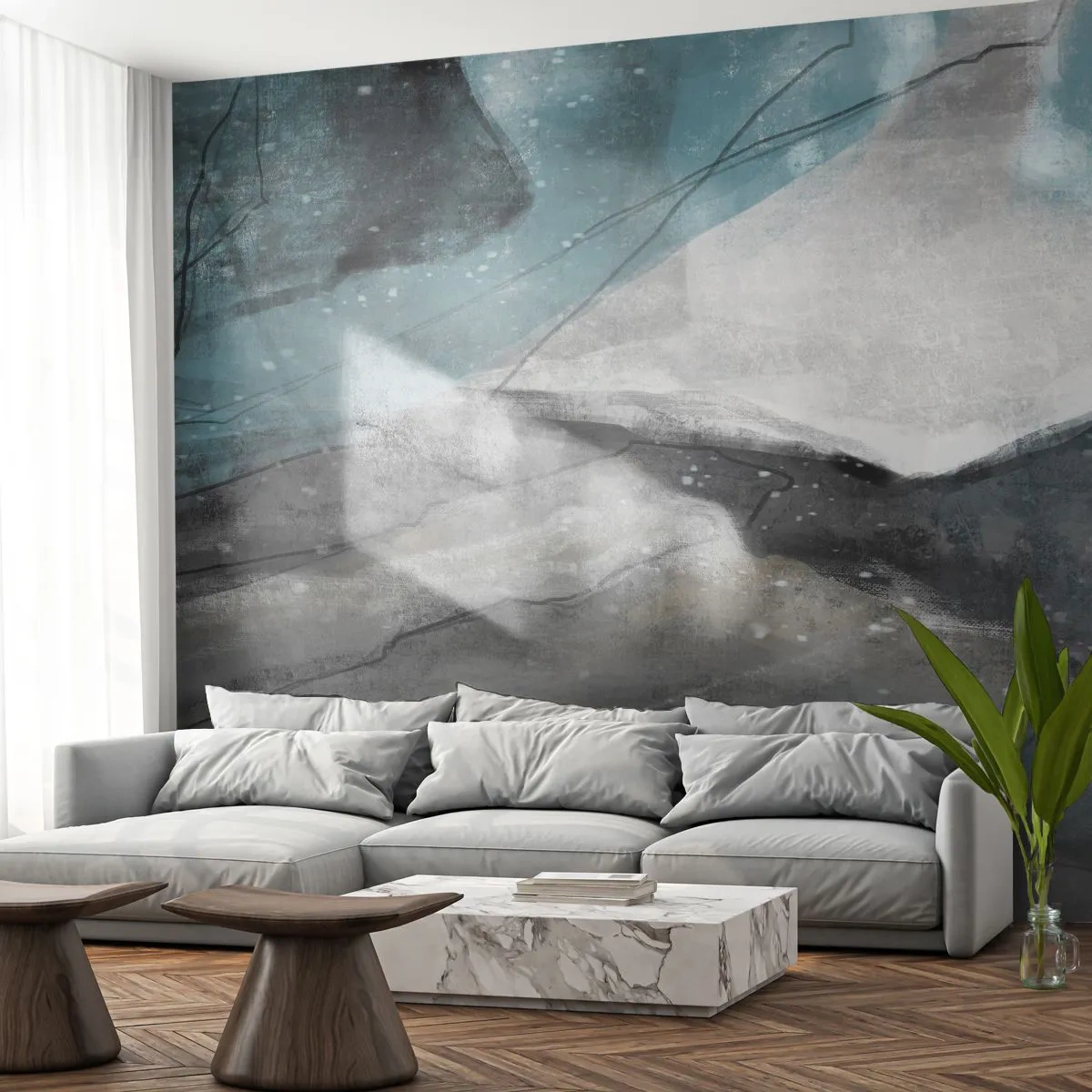 Papier Peint Photo Premium Sand - Composition abstraite de roches et de glace - 100x70cm - Résumé : roches et glace - Décoration murale moderne pour le salon et la chambre ARTTOR