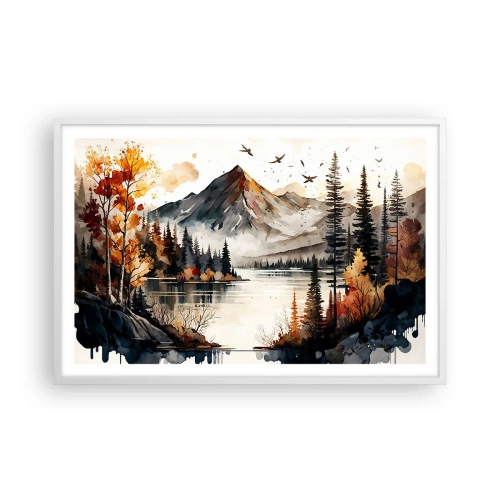 Affiche dans un cadre blanc - Poster - Automne doré dans les montagnes - 91x61 cm