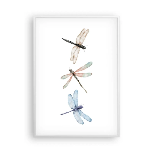 Affiche dans un cadre blanc - Poster - Libellules en apesanteur - 70x100 cm